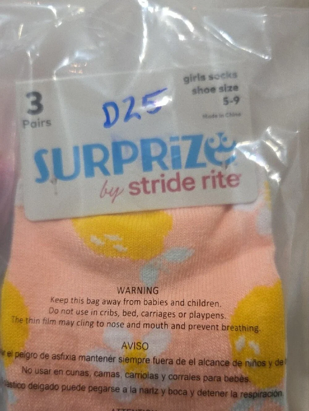 Stride Rite Girls' Pink, Gray and Yellow Casual Sock 3-Pack